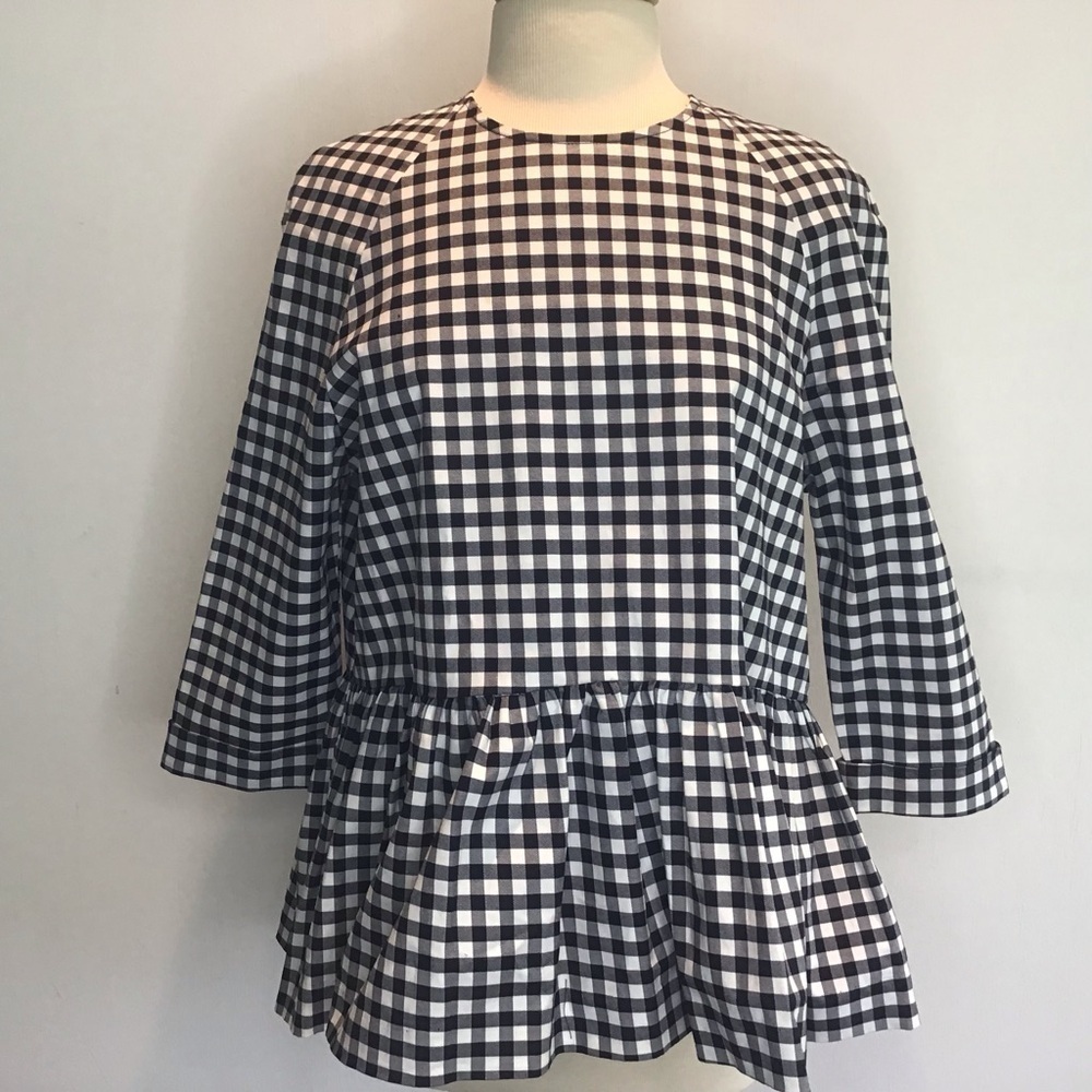 Victoria Beckham for Target Black and White Gingham Twill Peplum blouse Medium - Picture 3 of 11